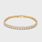 14K Yellow Gold Baguette and Round Diamond Emerald Illusion Tennis Bracelet
