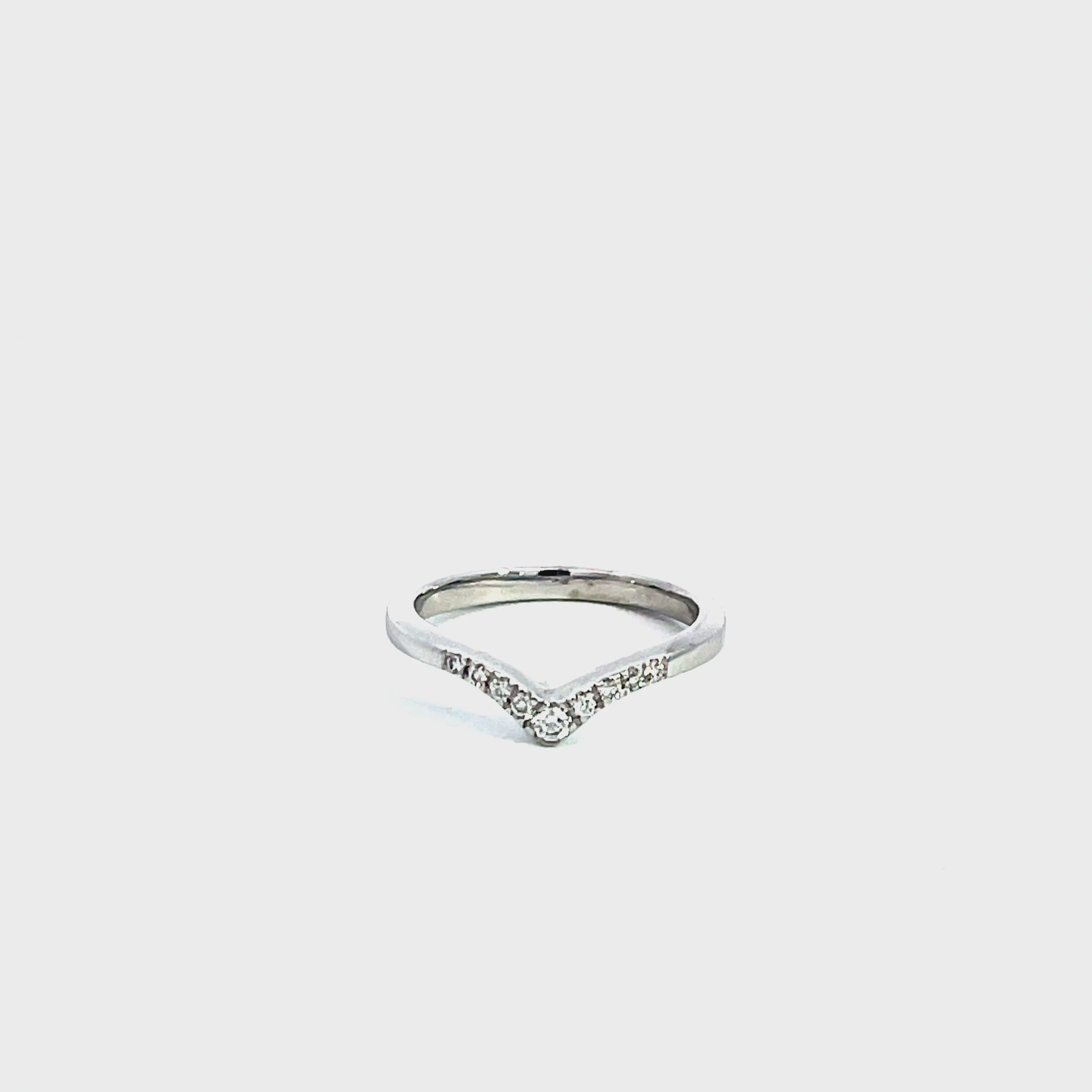 14K White Gold V-Shaped Wedding Band with 9 Diamonds