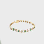 14K Yellow Gold Diamond and Emerald Clover Cluster Tennis Bracelet