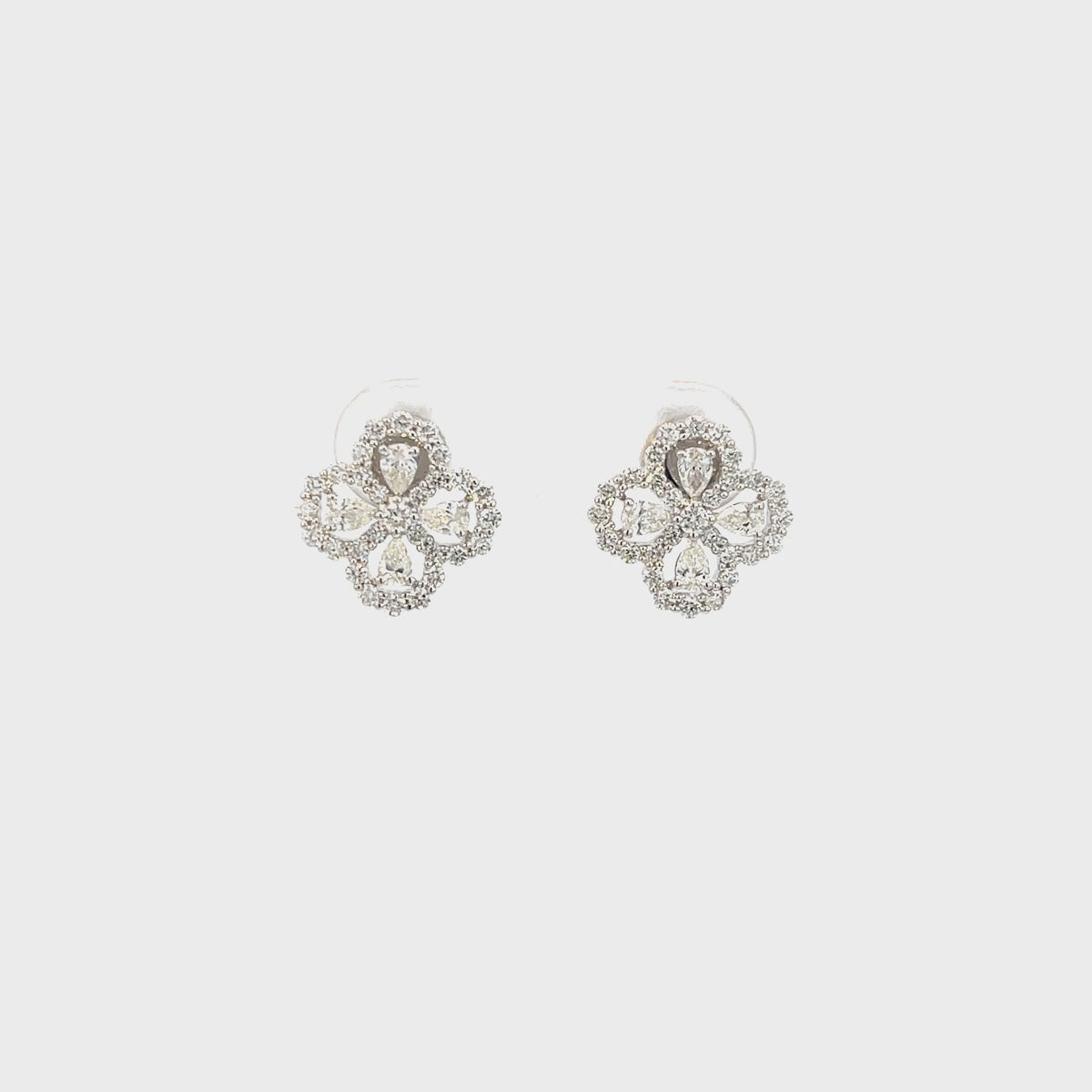 14K White Gold Floral Lace Illusion Diamond Stud Earrings
