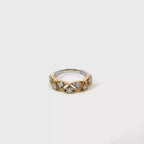 14K Yellow White Gold Ring with 9 Diamonds and Scalloped Detailing