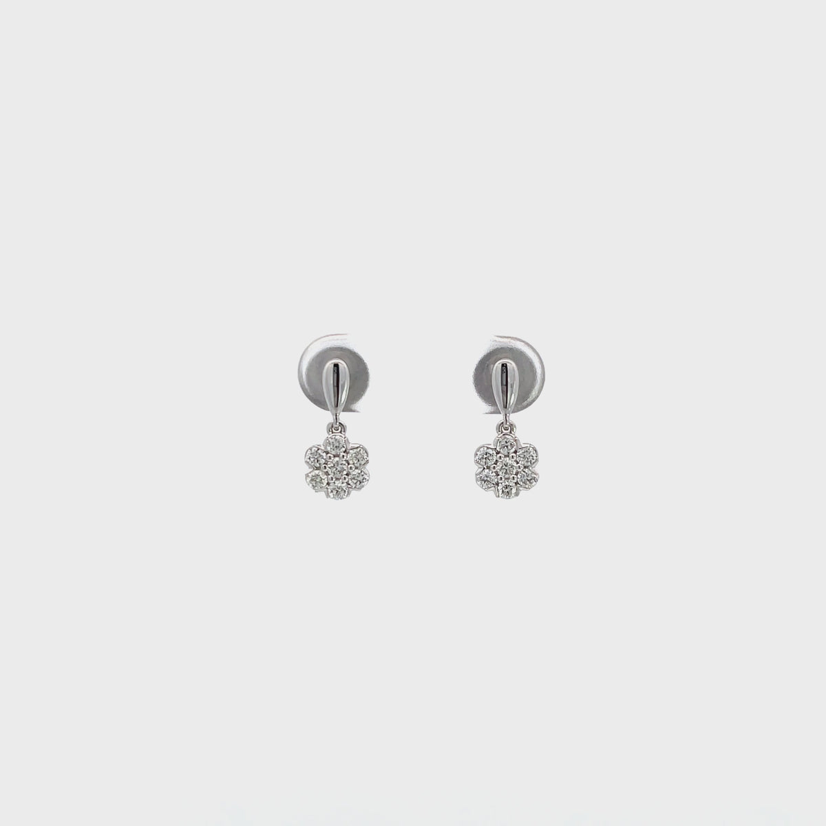14K White Gold Floral Diamond Cluster Drop Earrings