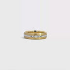 14K Yellow Gold Wedding Band with White Gold Central Band and 7 Diamonds