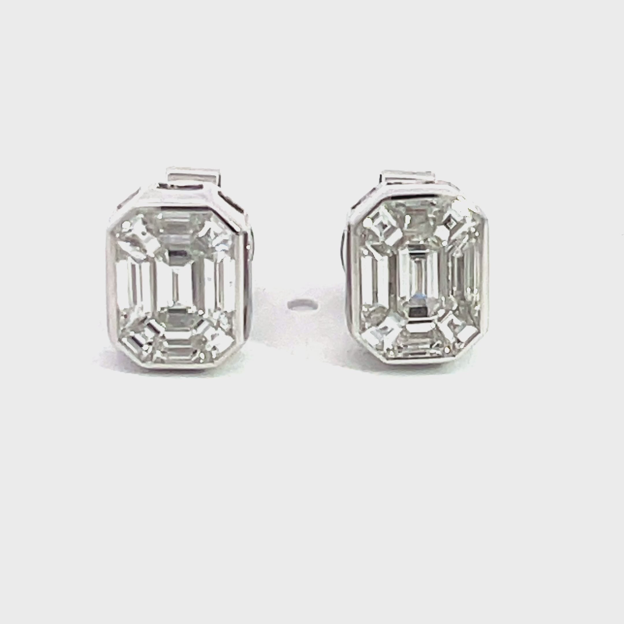 14K White Gold Emerald Pie Cut Diamond Studs