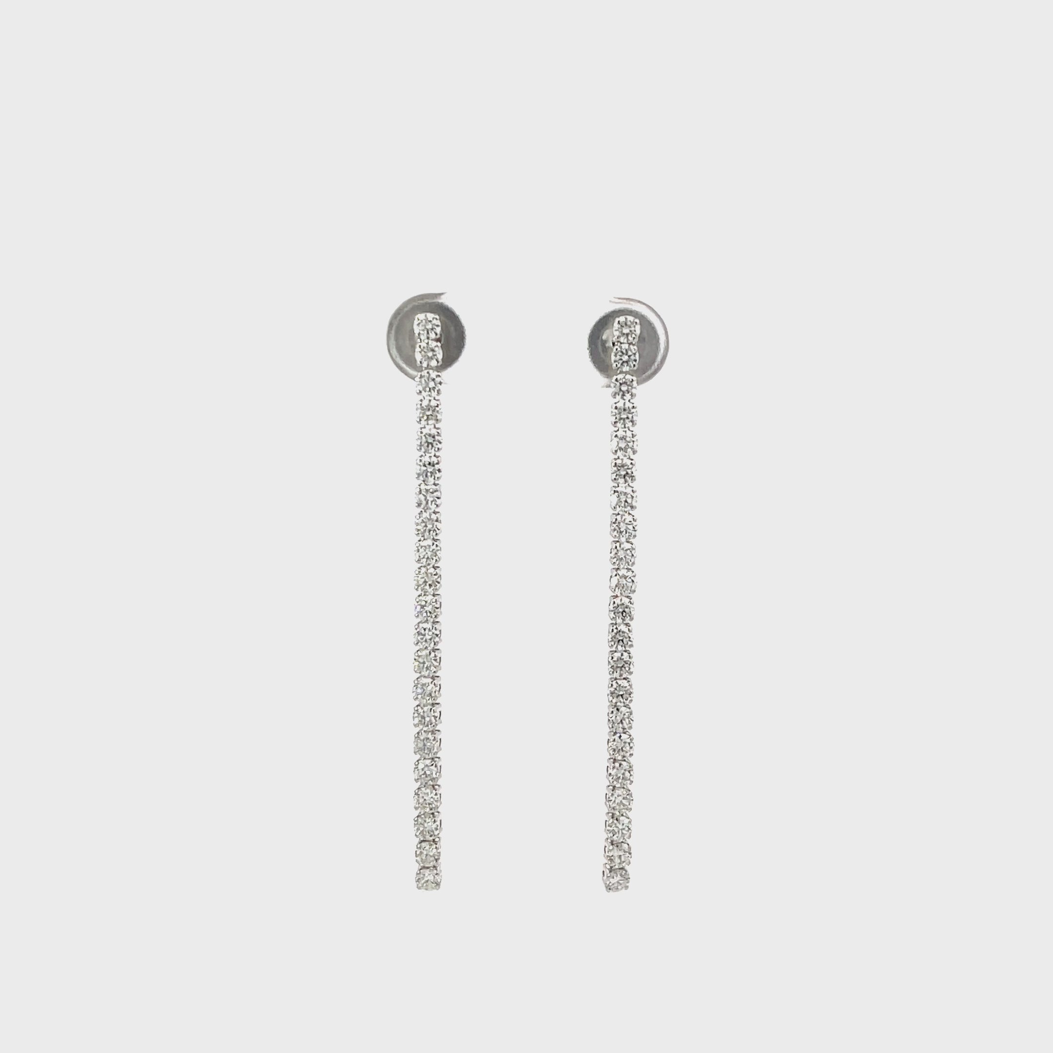 14K White Gold Dangling Diamond Line Earrings