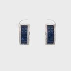 14K White Gold Sapphire and Diamond Hinged Hoop Earrings