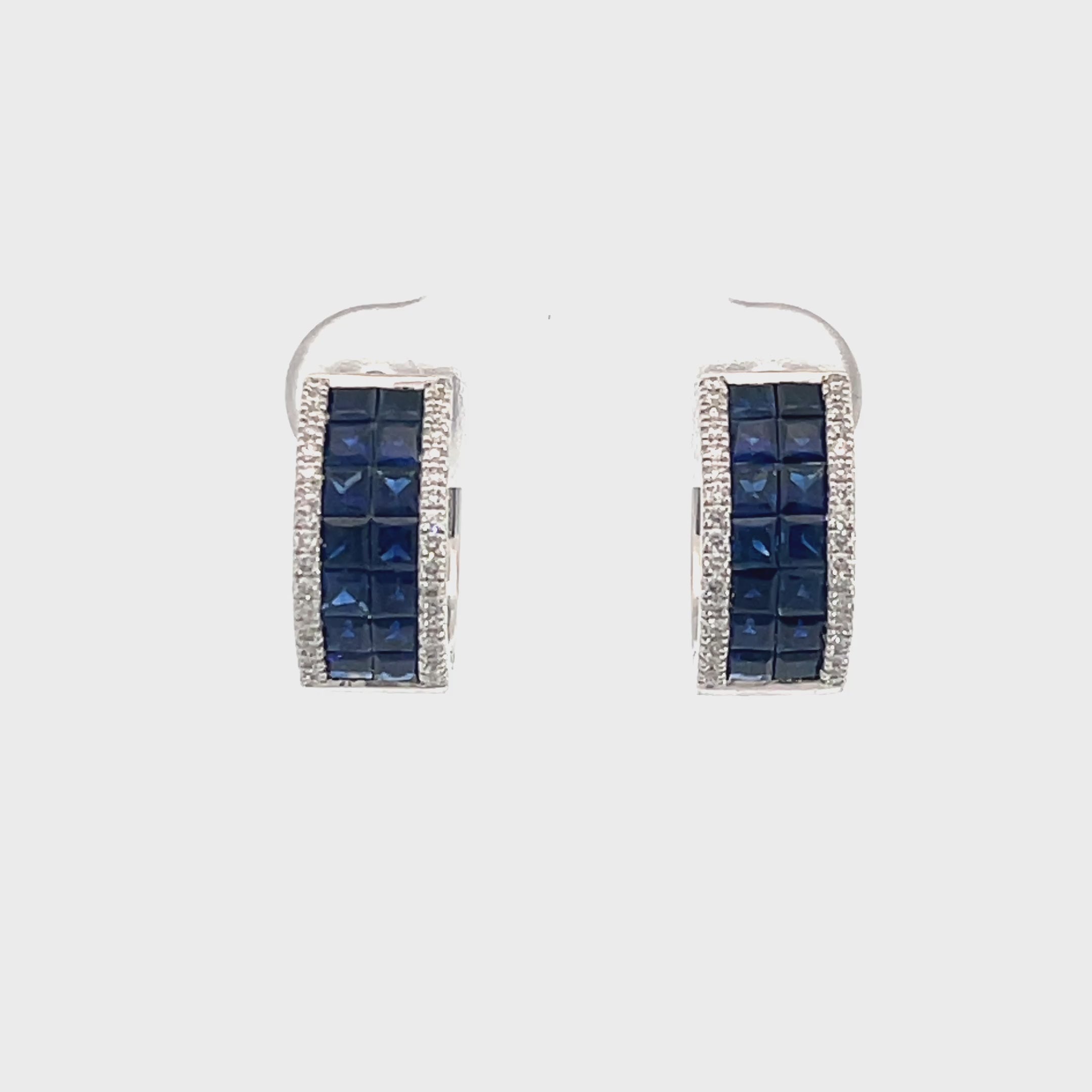 14K White Gold Sapphire and Diamond Hinged Hoop Earrings