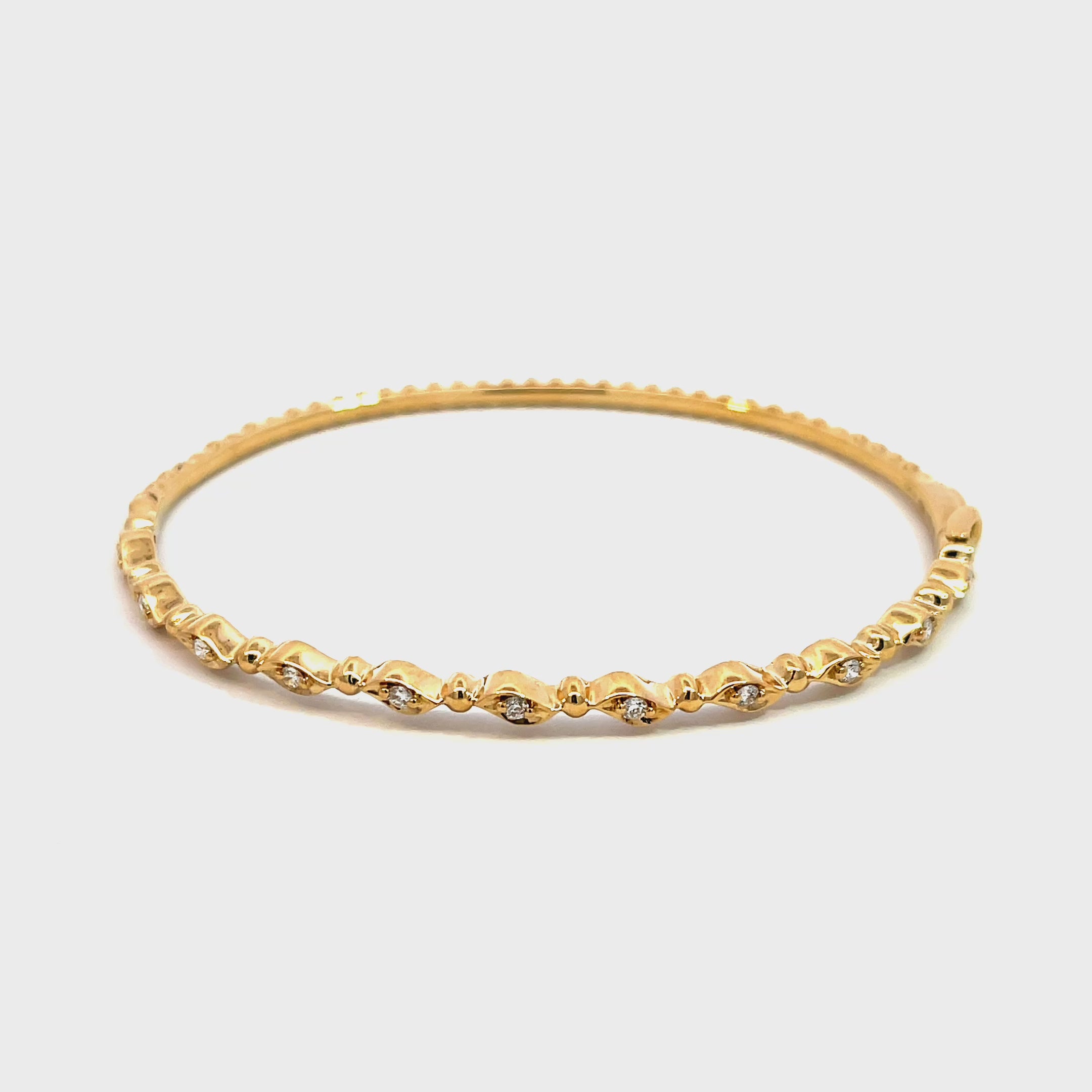 14K Yellow Gold Marquise Beaded Bangle with 11 Diamonds