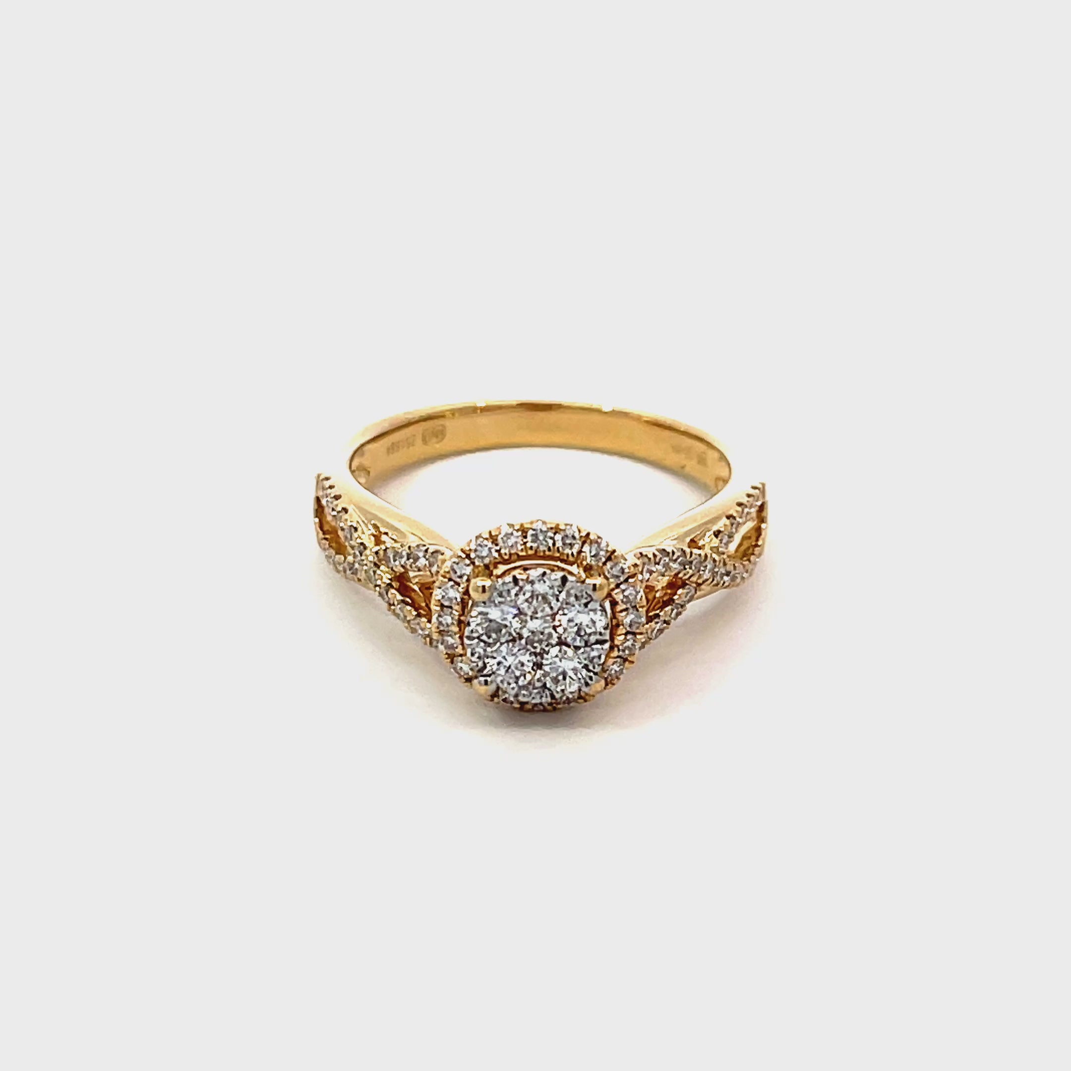 14K Yellow Gold Halo Twist Illusion Ring with 71 Diamonds