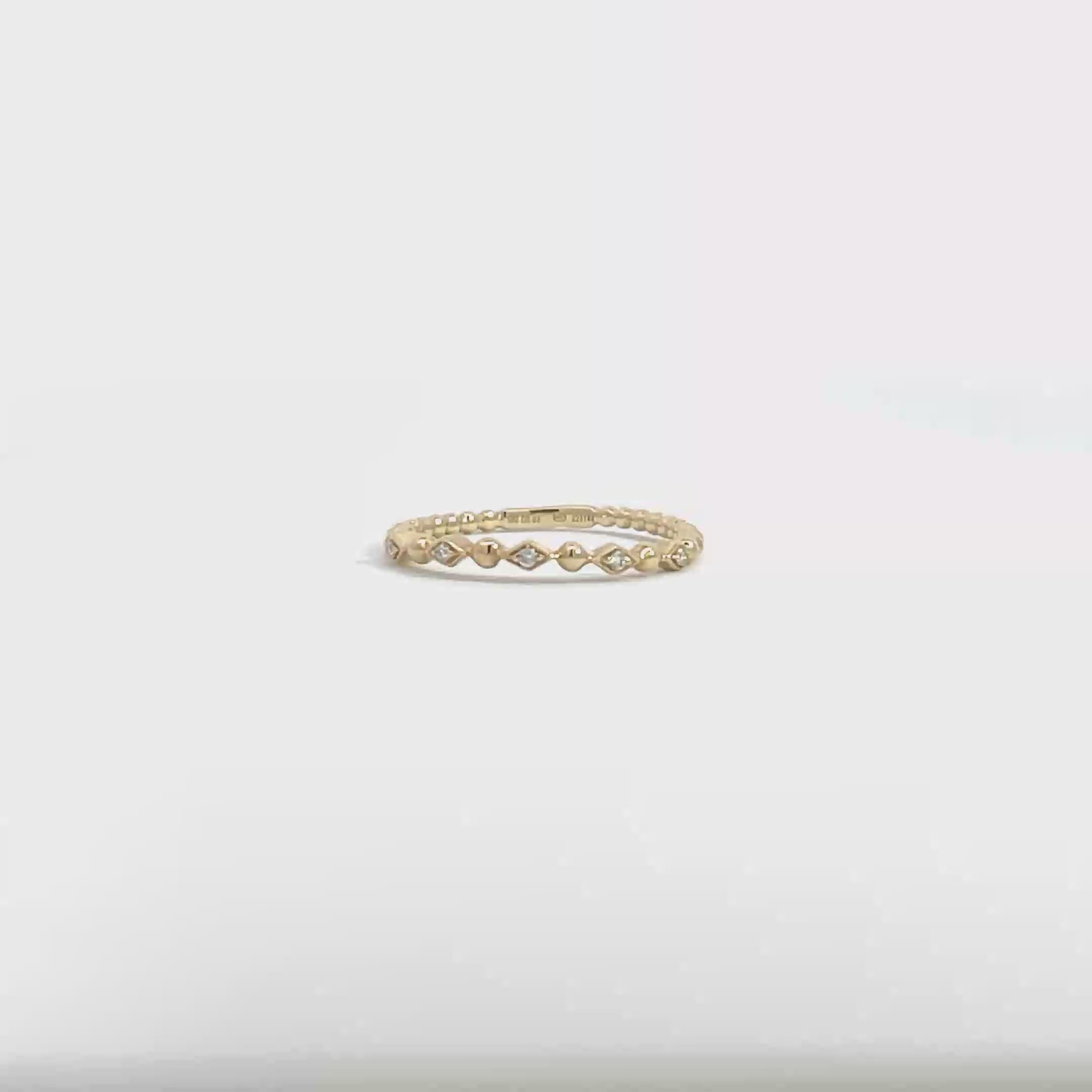 14K Yellow Gold Beaded Ring with 5 Diamonds