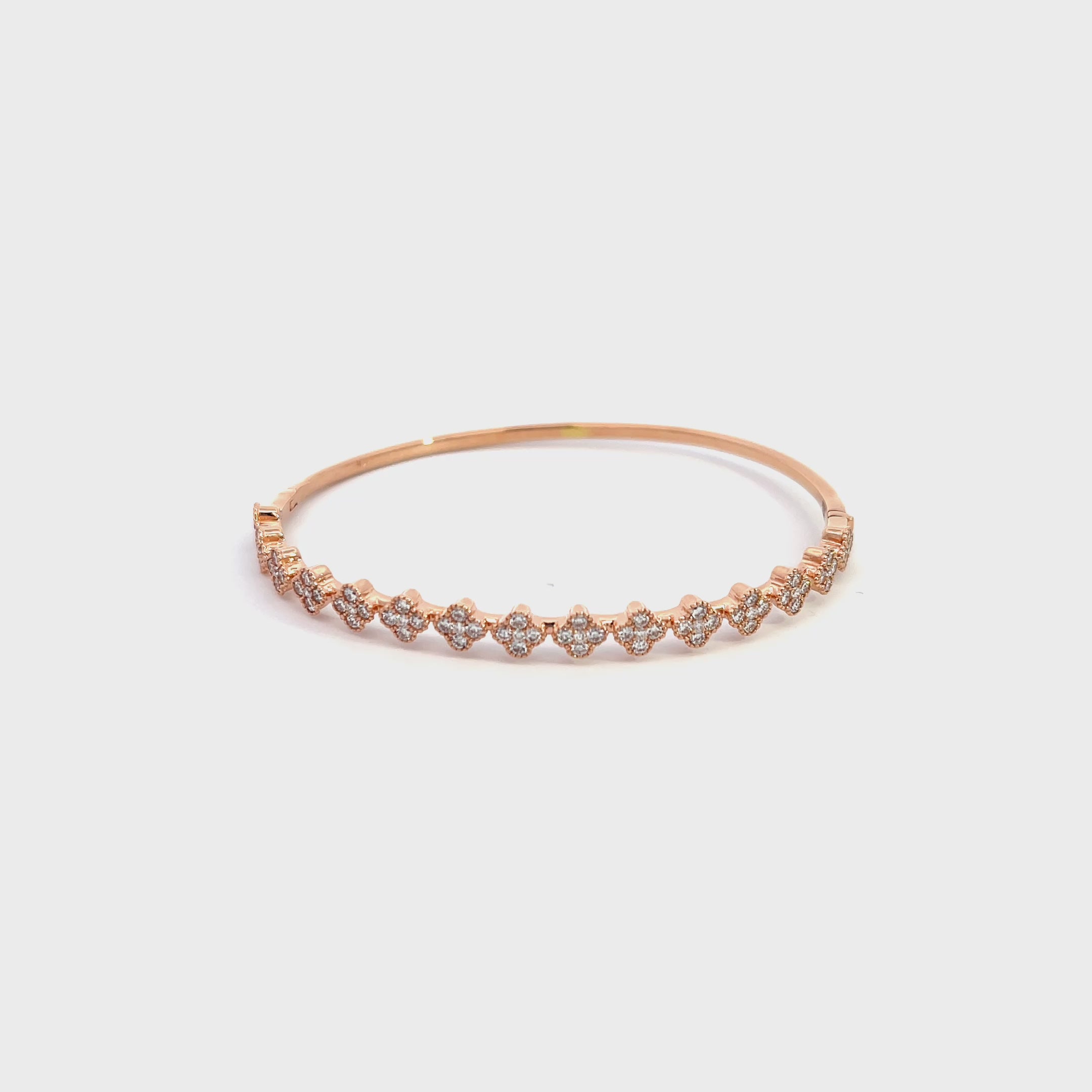 14K Rose Gold Diamond Clover Cluster Bangle Bracelet with 75 Diamonds