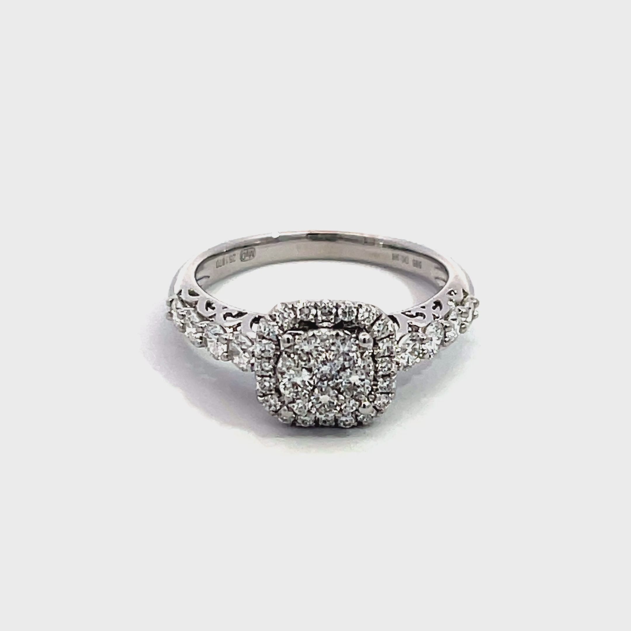 14K White Gold Cushion-Shaped Illusion Setting Halo Ring