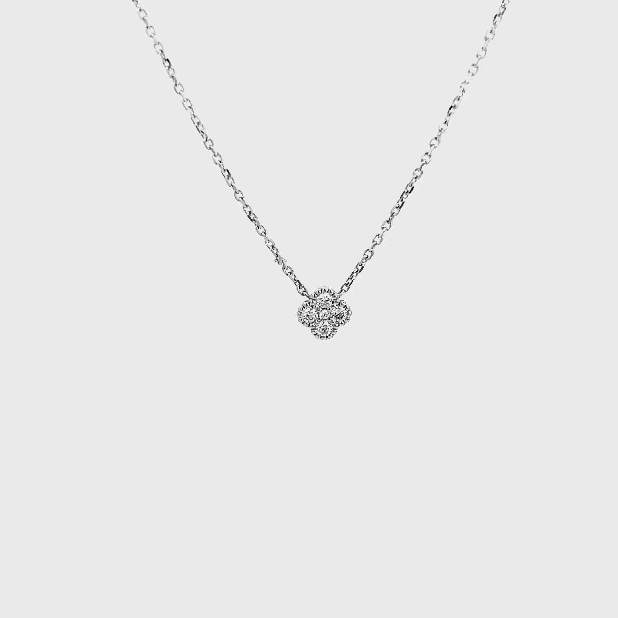 14K White Gold Diamond Clover Cluster Pendant with Milgrain Detailing
