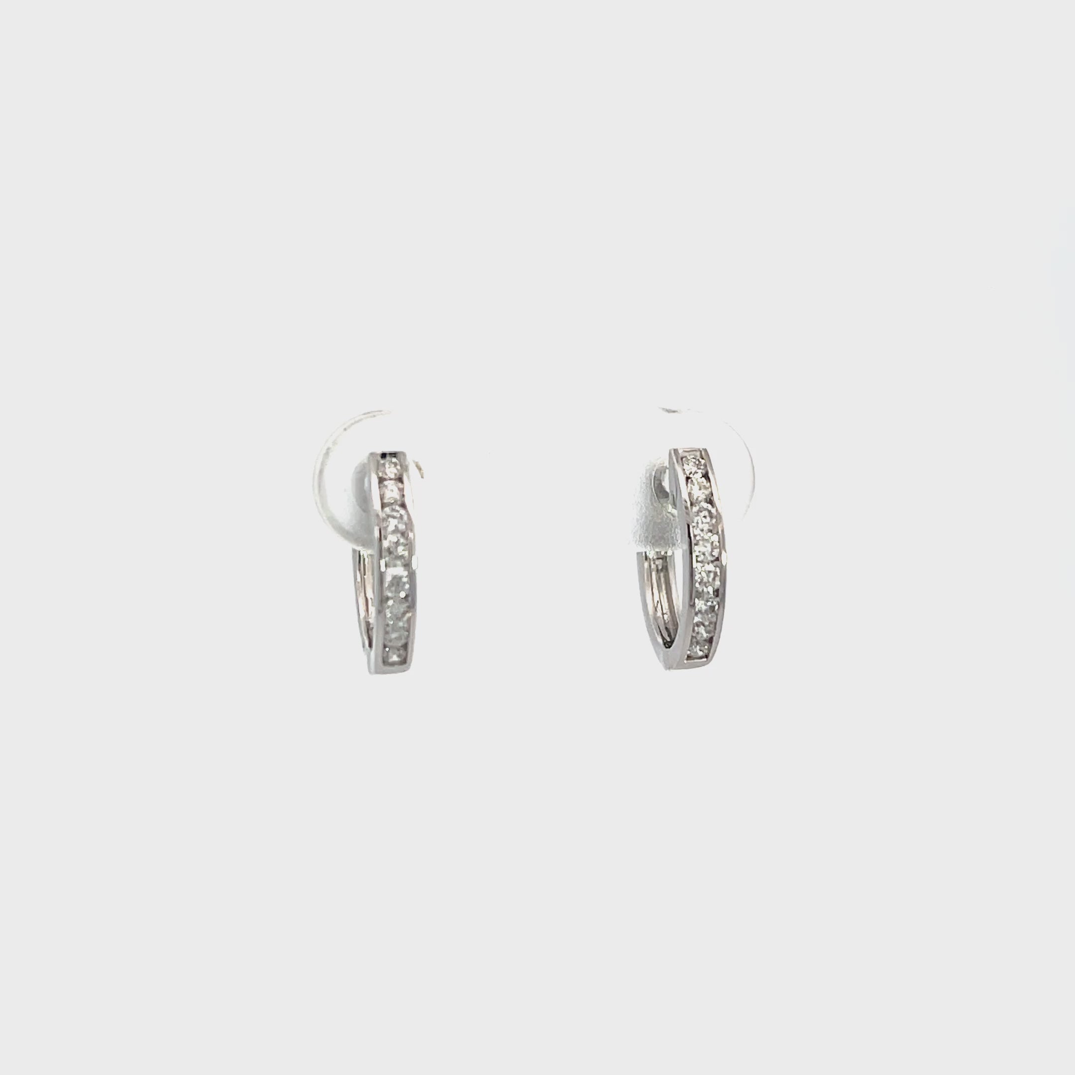 14K White Gold Hoop Earrings with 16 Channel Set Diamonds