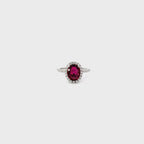 18K White Gold Rubellite Ring with Diamond Halo and Side Stones