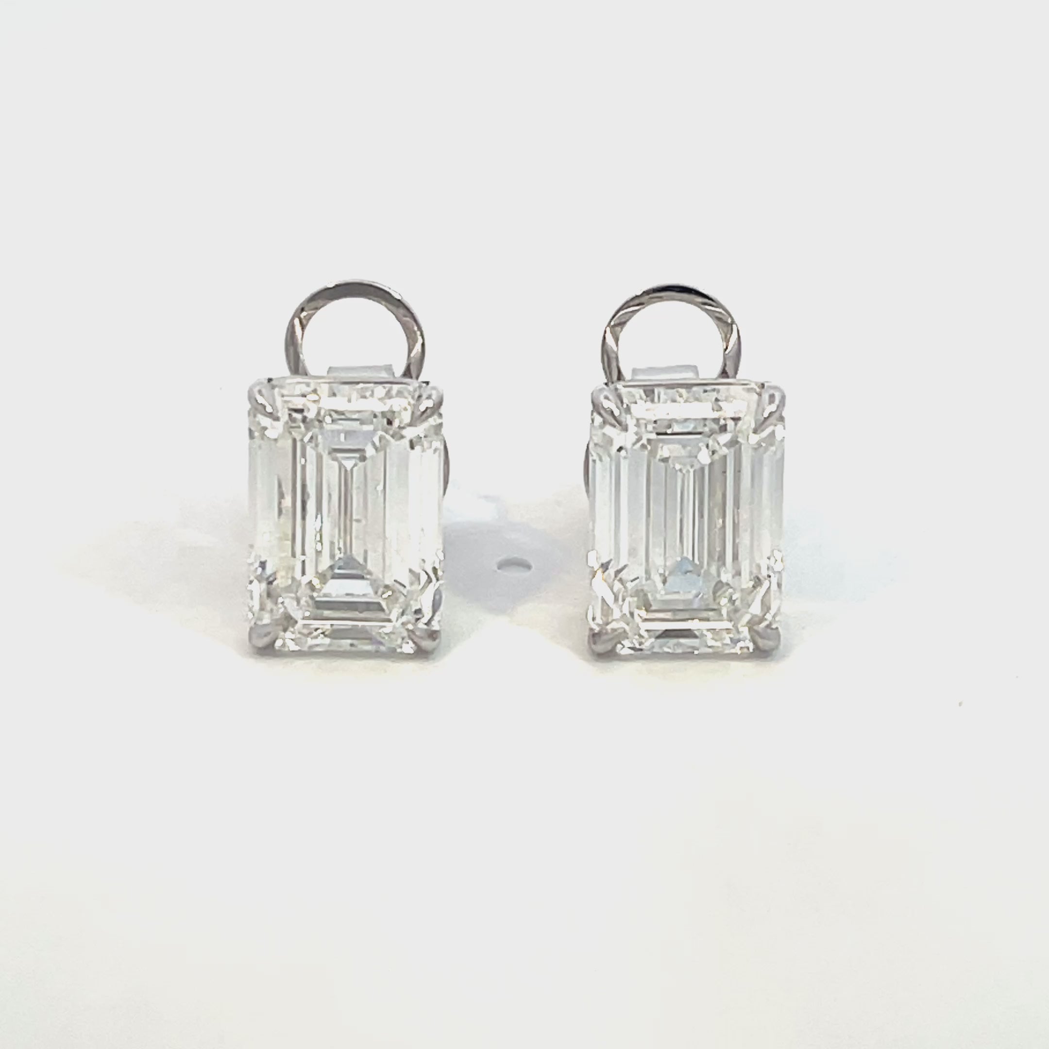 14K/18K White Gold Emerald Cut Lab Grown Diamond Stud Earrings with Curved Basket style setting White Halo