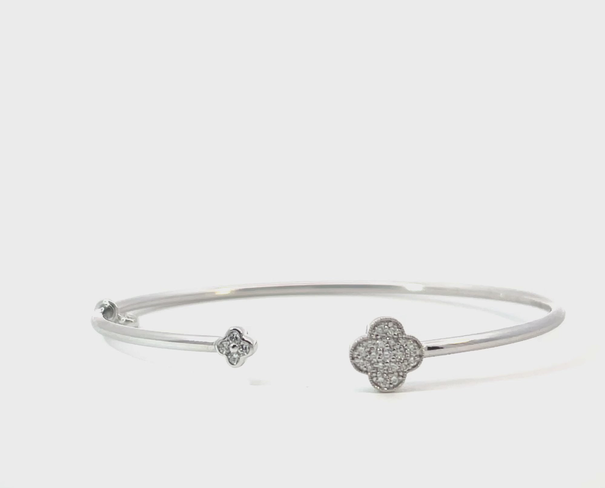 14K White Gold Open Floral Bangle with 24 Diamonds