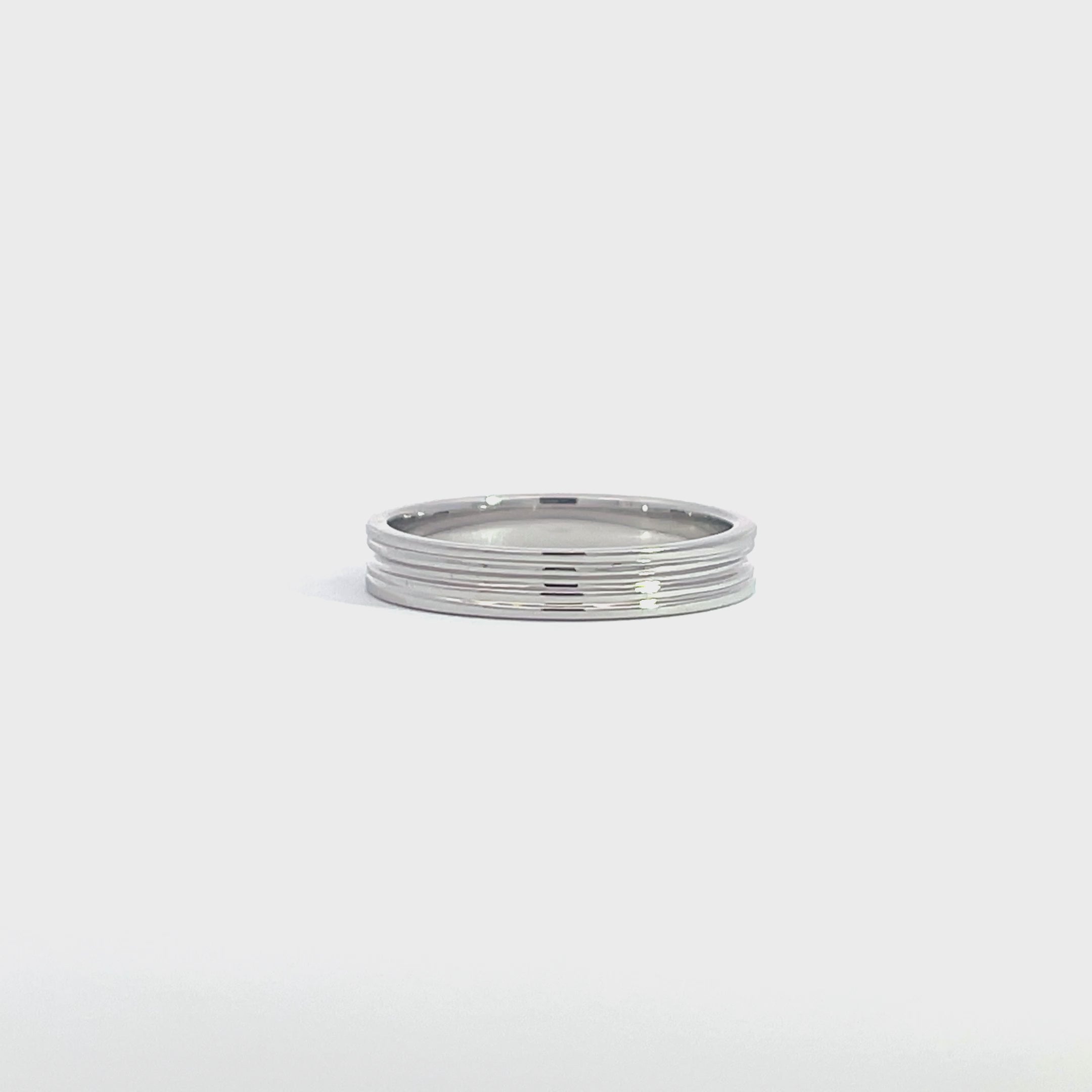 14K White Gold Grooved Wedding Band