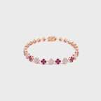 14K Rose Gold Diamond and Ruby Clover Cluster Tennis Bracelet