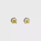 18K White Gold Fancy Yellow, Square Cut, Lab Grown Diamond, Stud Earrings White Halo