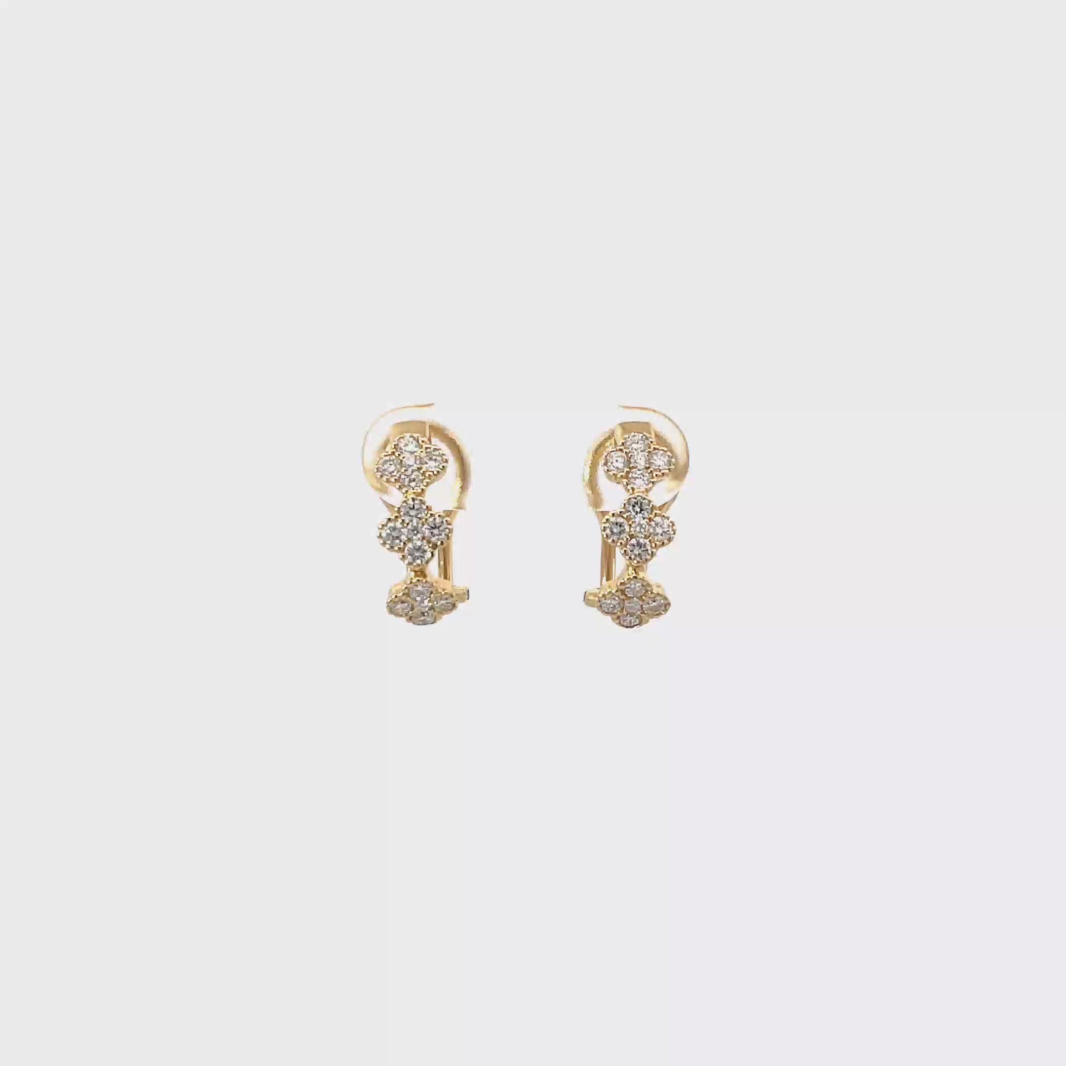 14k Clover Style Yellow Gold Latch Back Earrings with 30 Diamonds