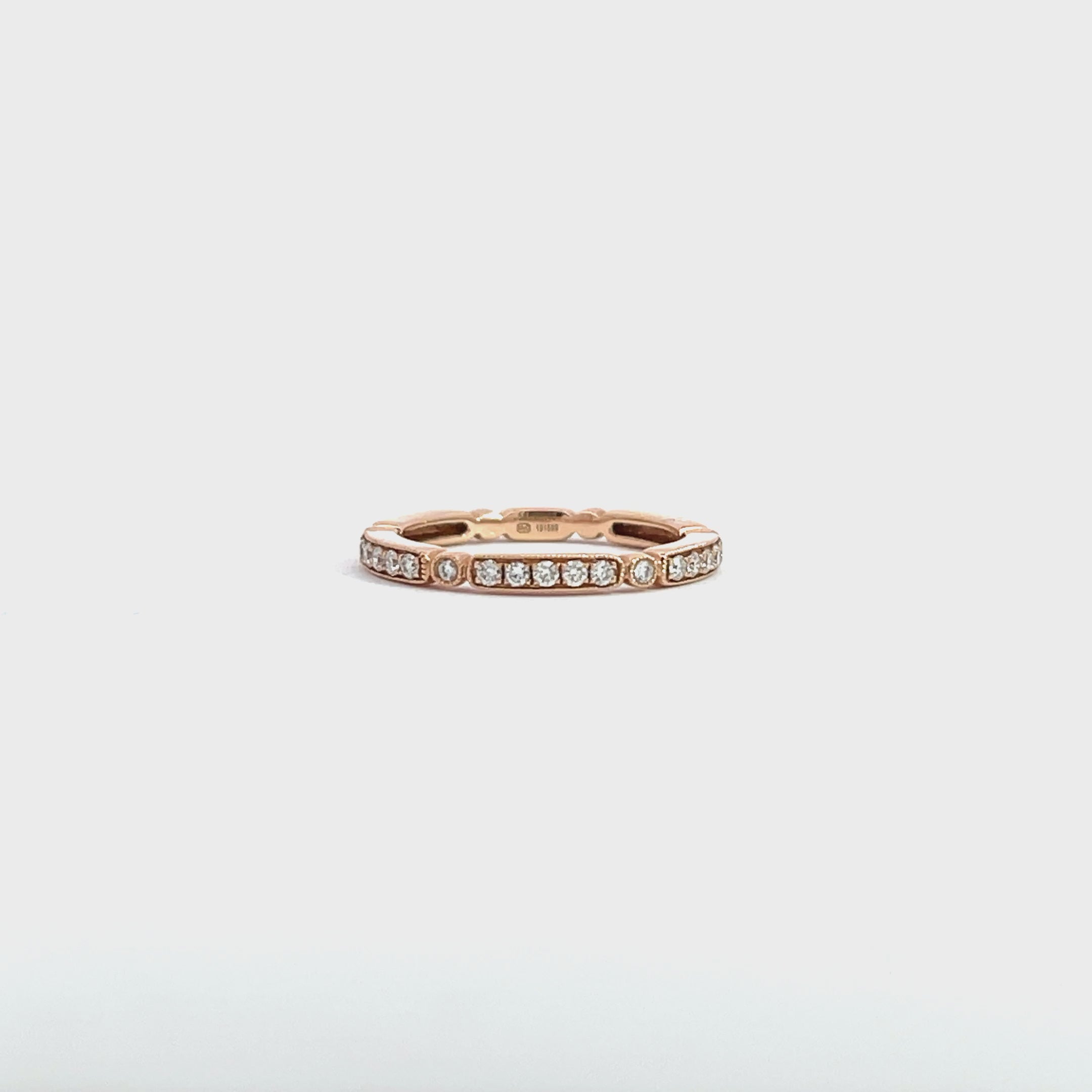 14K Rose Gold Geometric Eternity Diamond Ring with Migrain Detailing