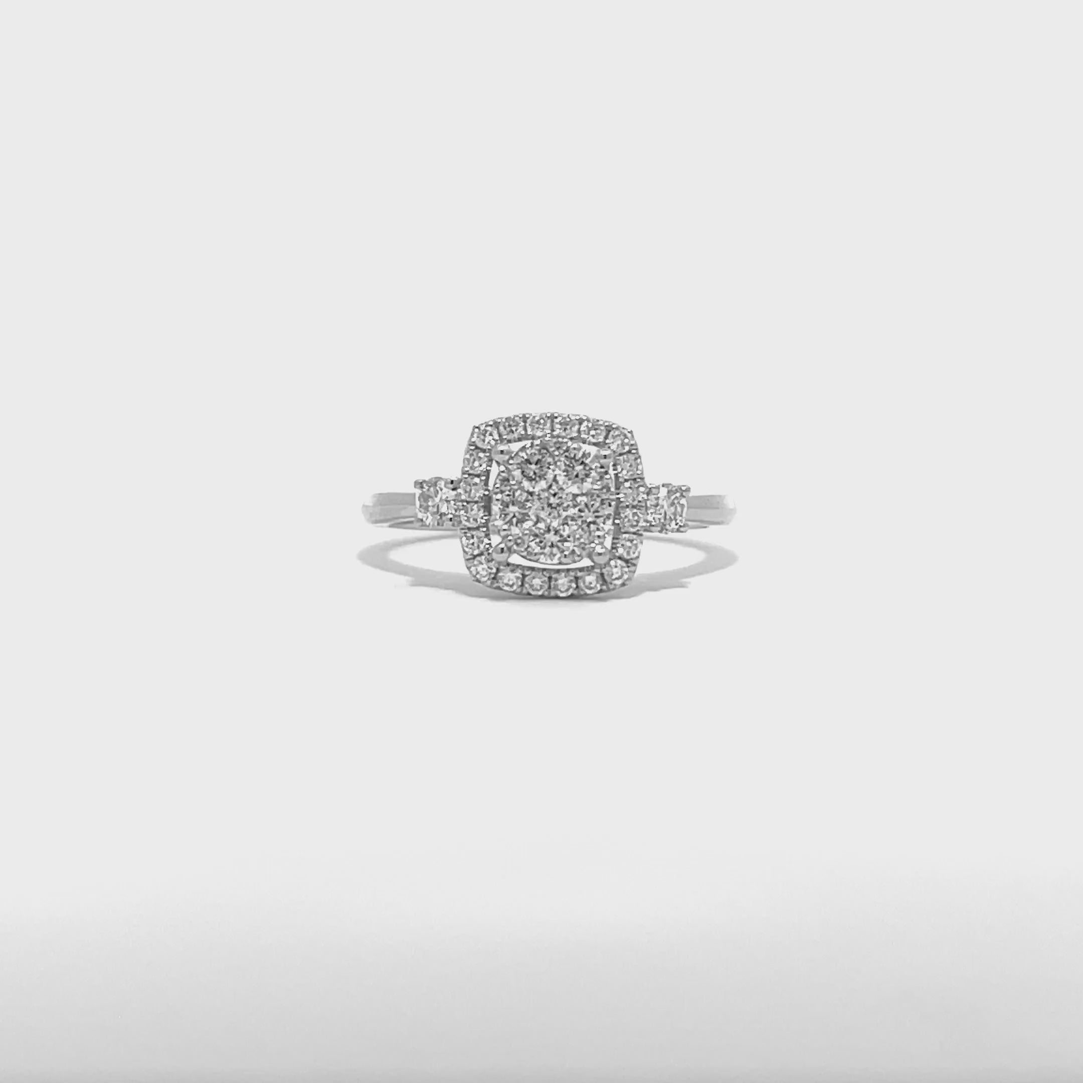 14K White Gold Square Halo Illusion Ring with 33 Diamonds