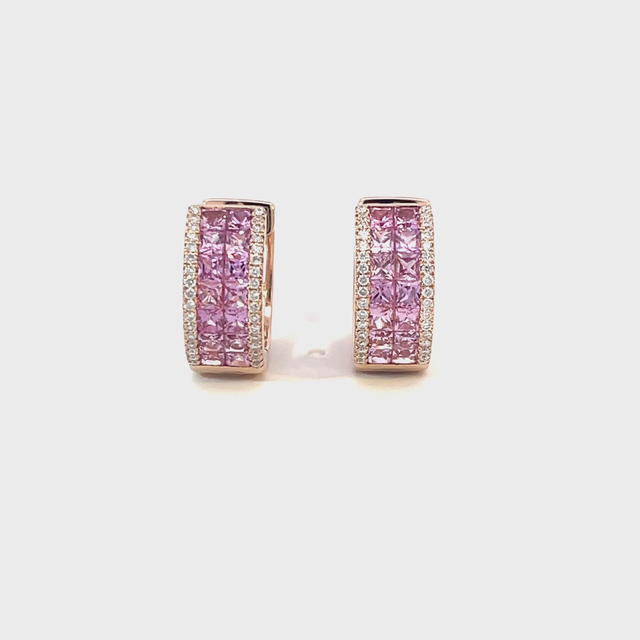 14K Rose Gold Wide-Set Pink Sapphire and Diamond Hinged Hoop Earrings