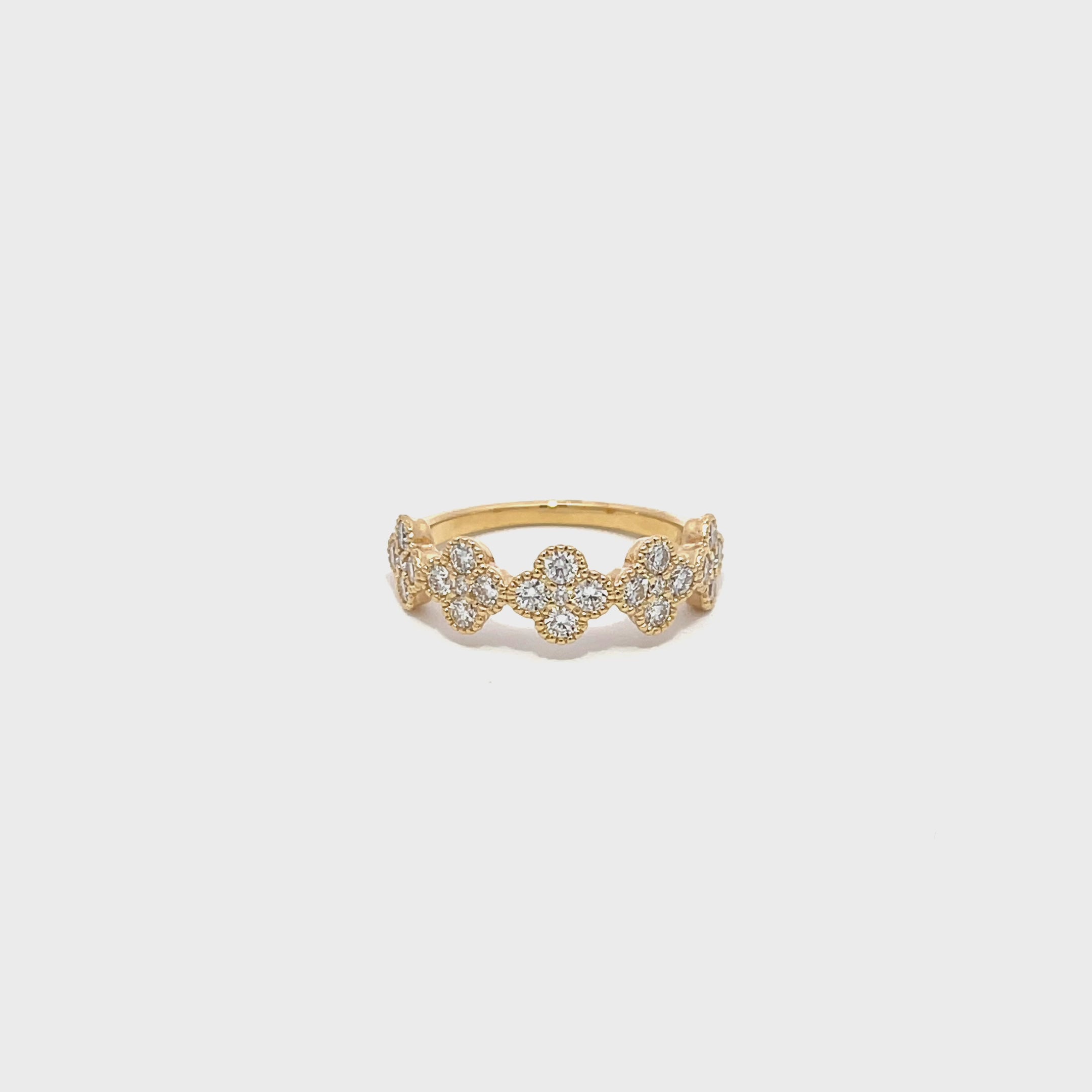 14K Yellow Gold Diamond Clover Cluster Half-Eternity Ring