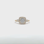 14K Yellow Gold Square Halo Illusion Ring with 33 Diamonds
