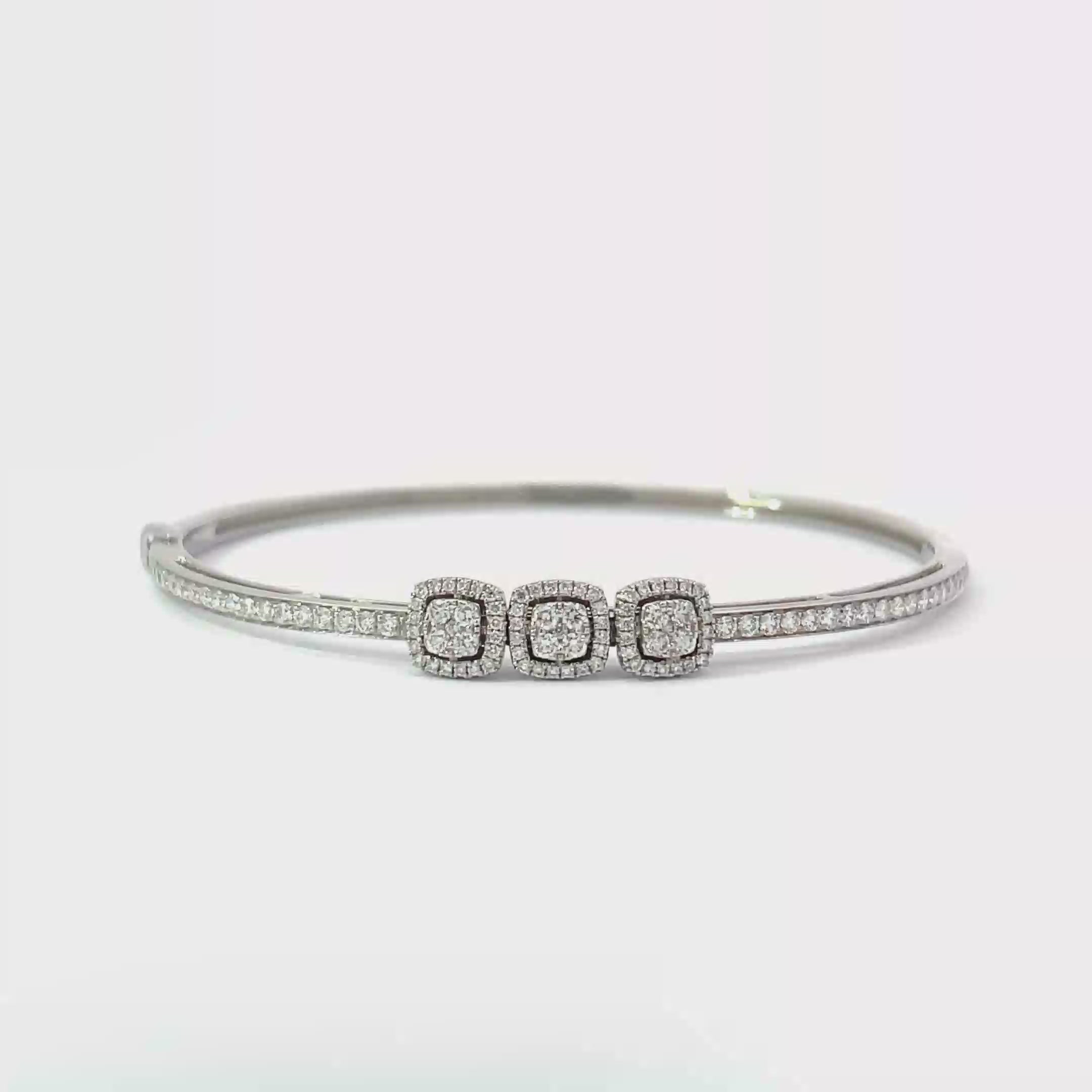 18K White Gold Cushion Bangle with 129 Diamonds