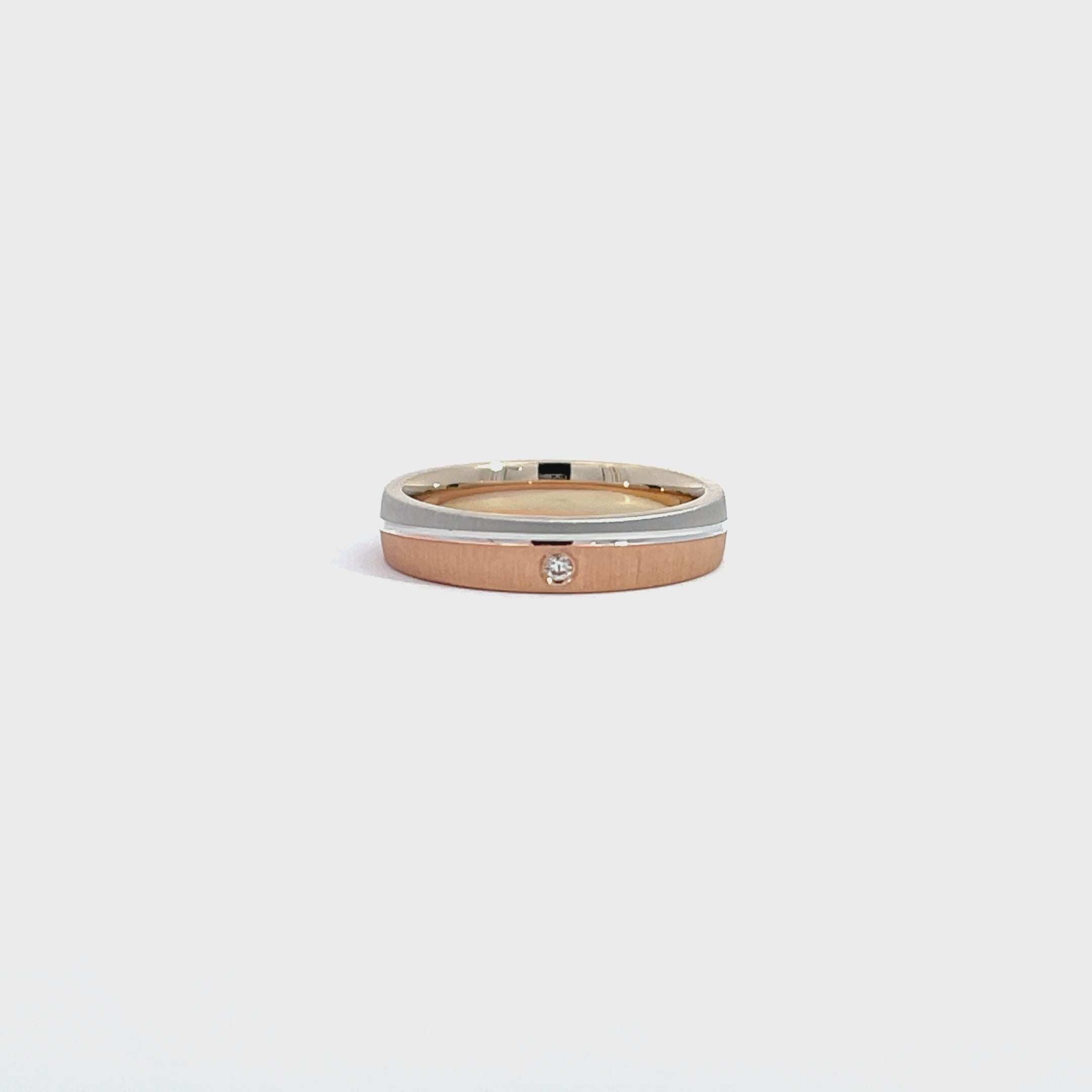 14K White Rose Gold Asymmetrical Wedding Band with 1 Diamond