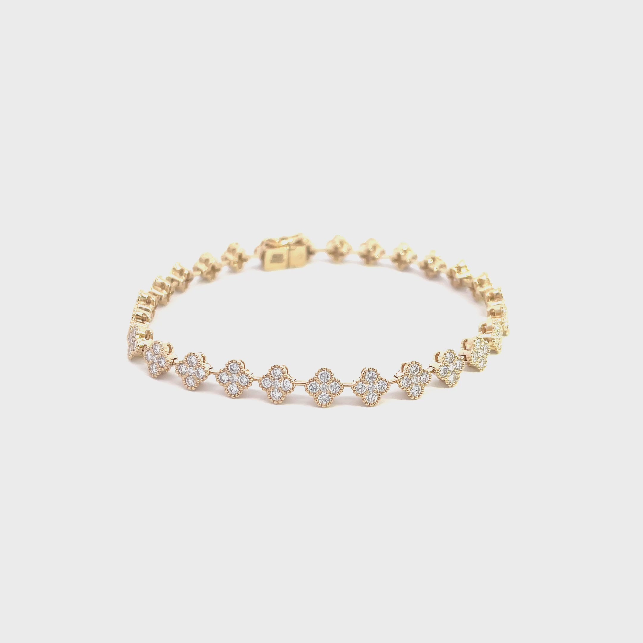 14K Yellow Gold Diamond Clover Cluster Tennis Bracelet