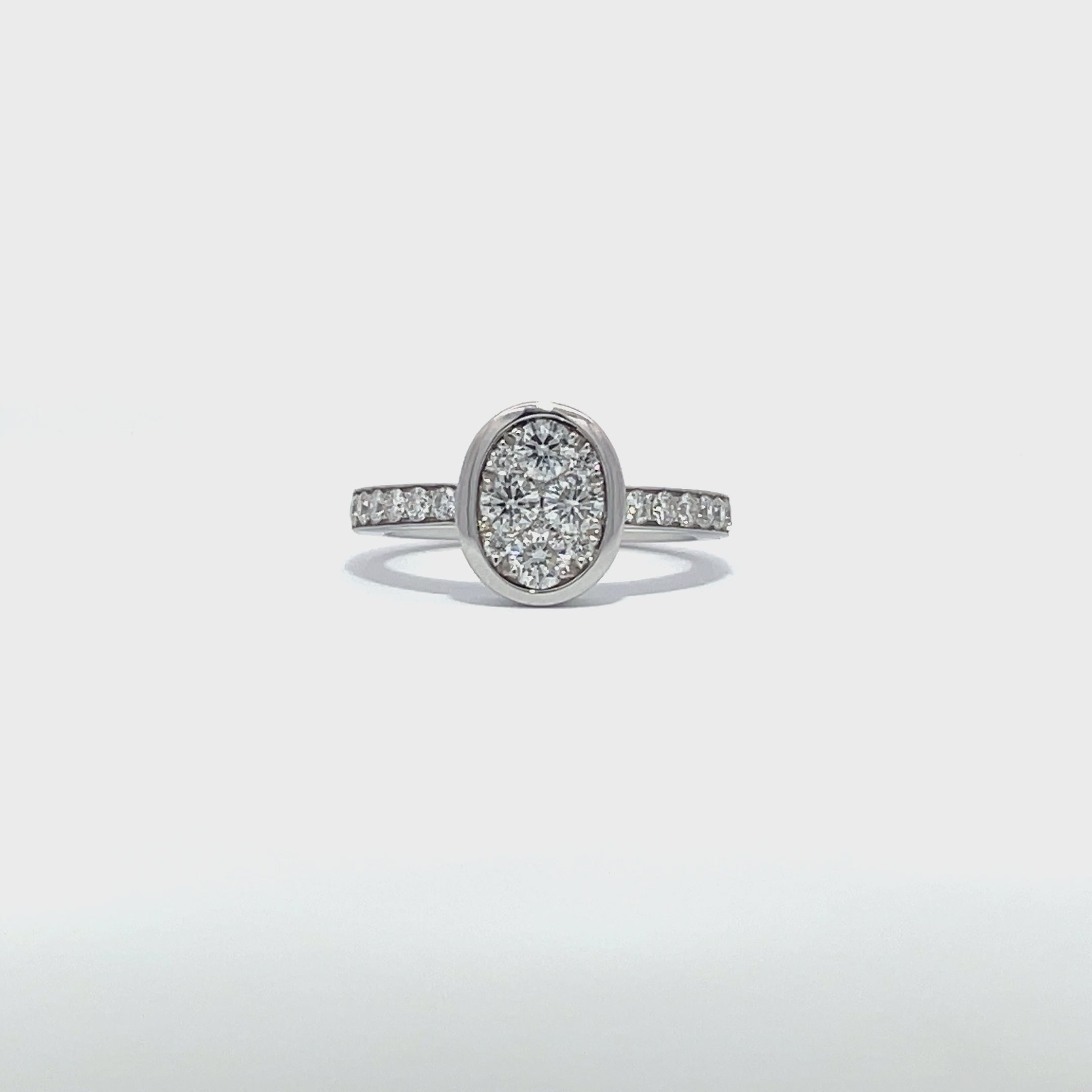 14K White Gold Oval-Shaped Illusion Bezel Set Diamond Ring