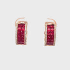 14K Rose Gold Wide-Set Ruby and Diamond Hinged Hoop Earrings