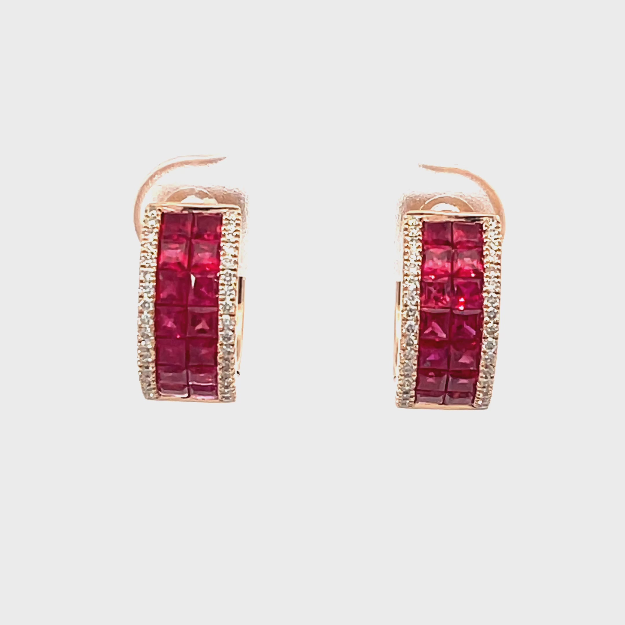 14K Rose Gold Wide-Set Ruby and Diamond Hinged Hoop Earrings
