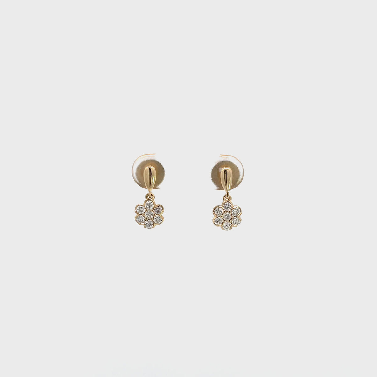 14K Yellow Gold Floral Diamond Cluster Drop Earrings
