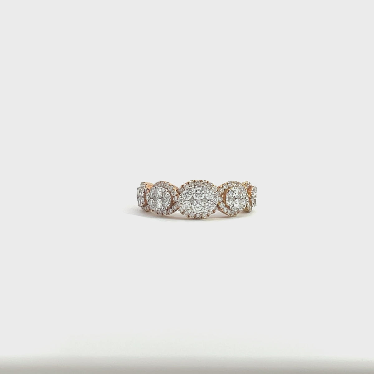 14K Yellow Gold Half Eternity Oval-Shaped Illusion Ring with 146 Diamonds