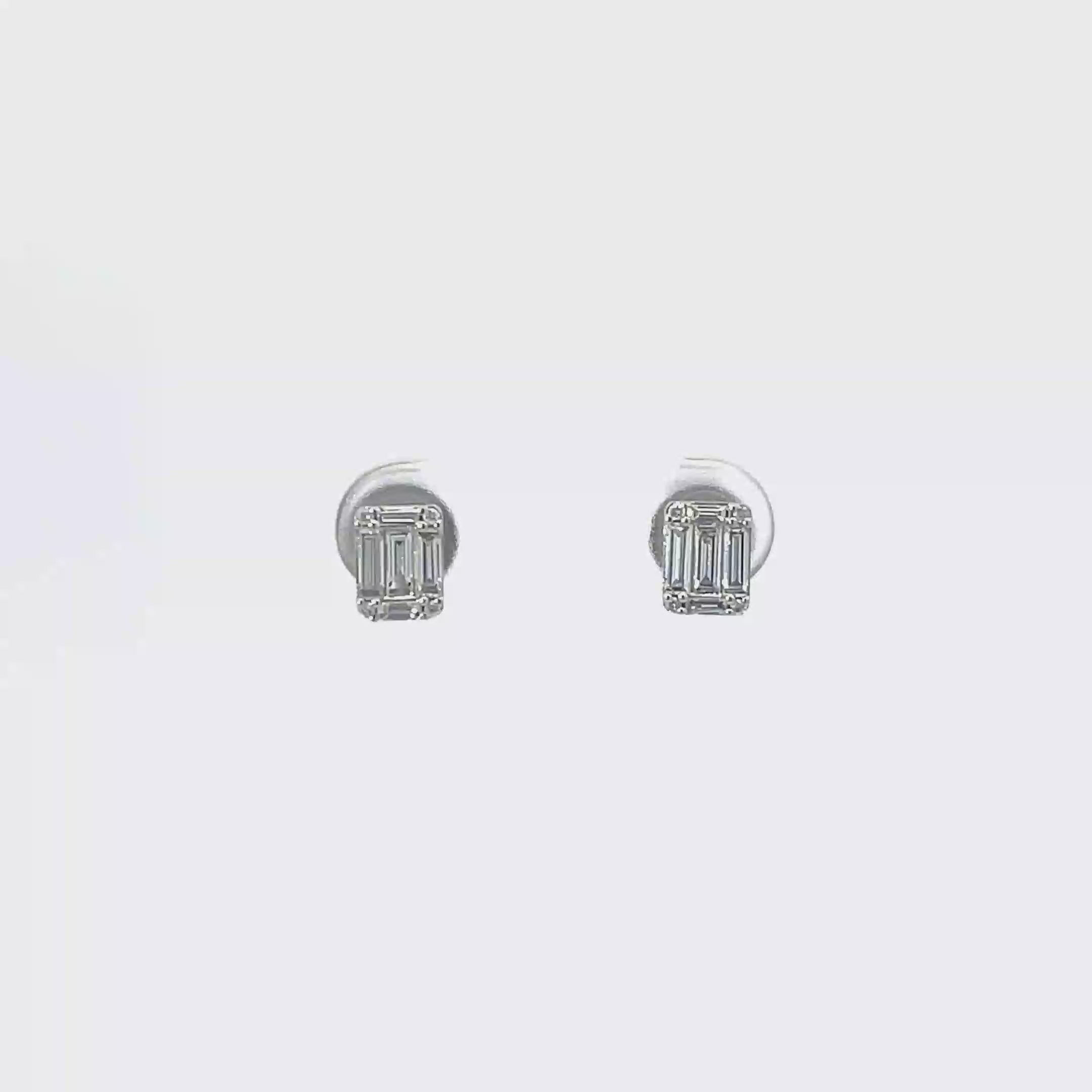 14K White Gold Baguette Stud Earrings