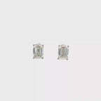 14K/18K White Gold Emerald Cut Lab Grown Diamond Stud Earrings with Curved Basket style setting White Halo