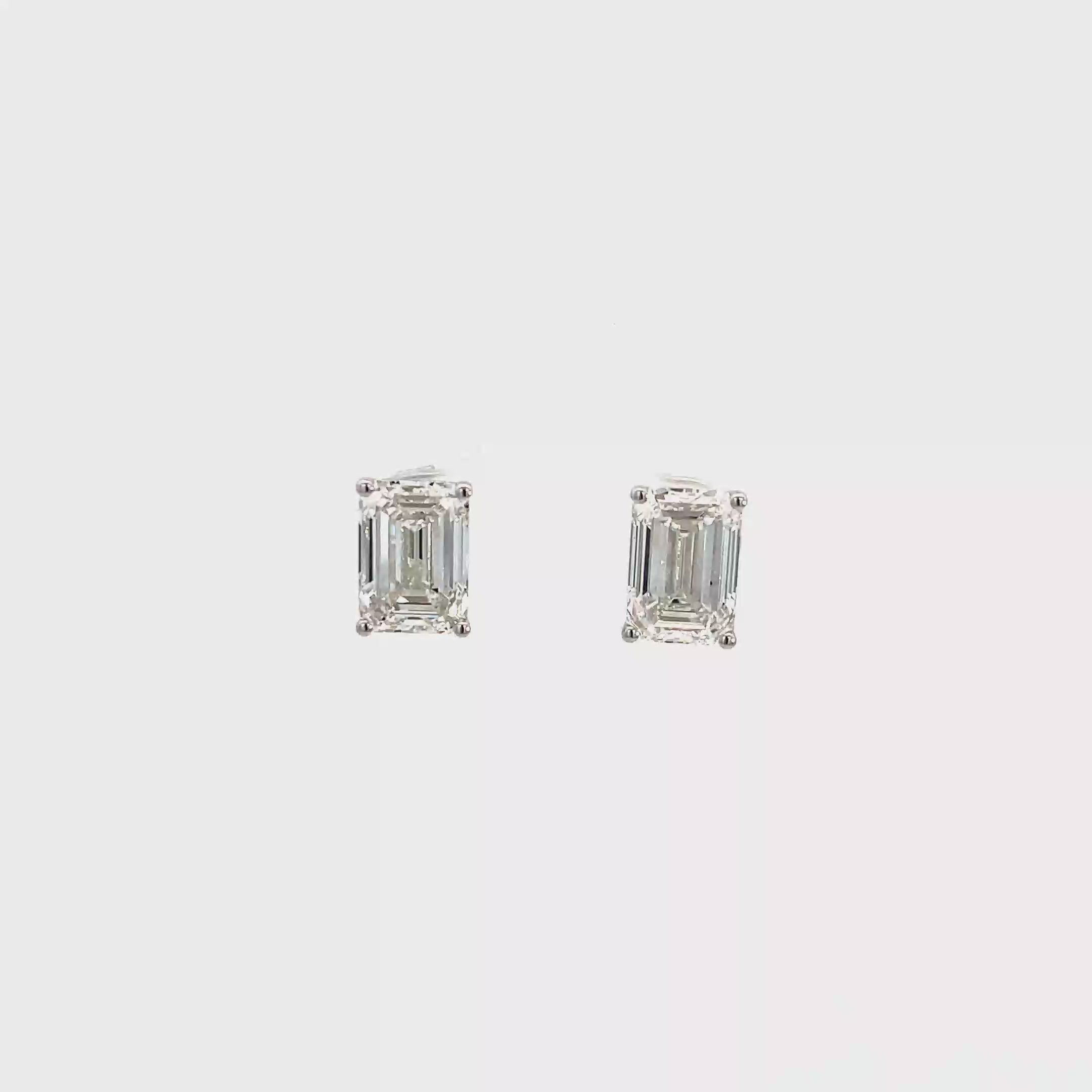 14K/18K White Gold Emerald Cut Lab Grown Diamond Stud Earrings with Curved Basket style setting White Halo