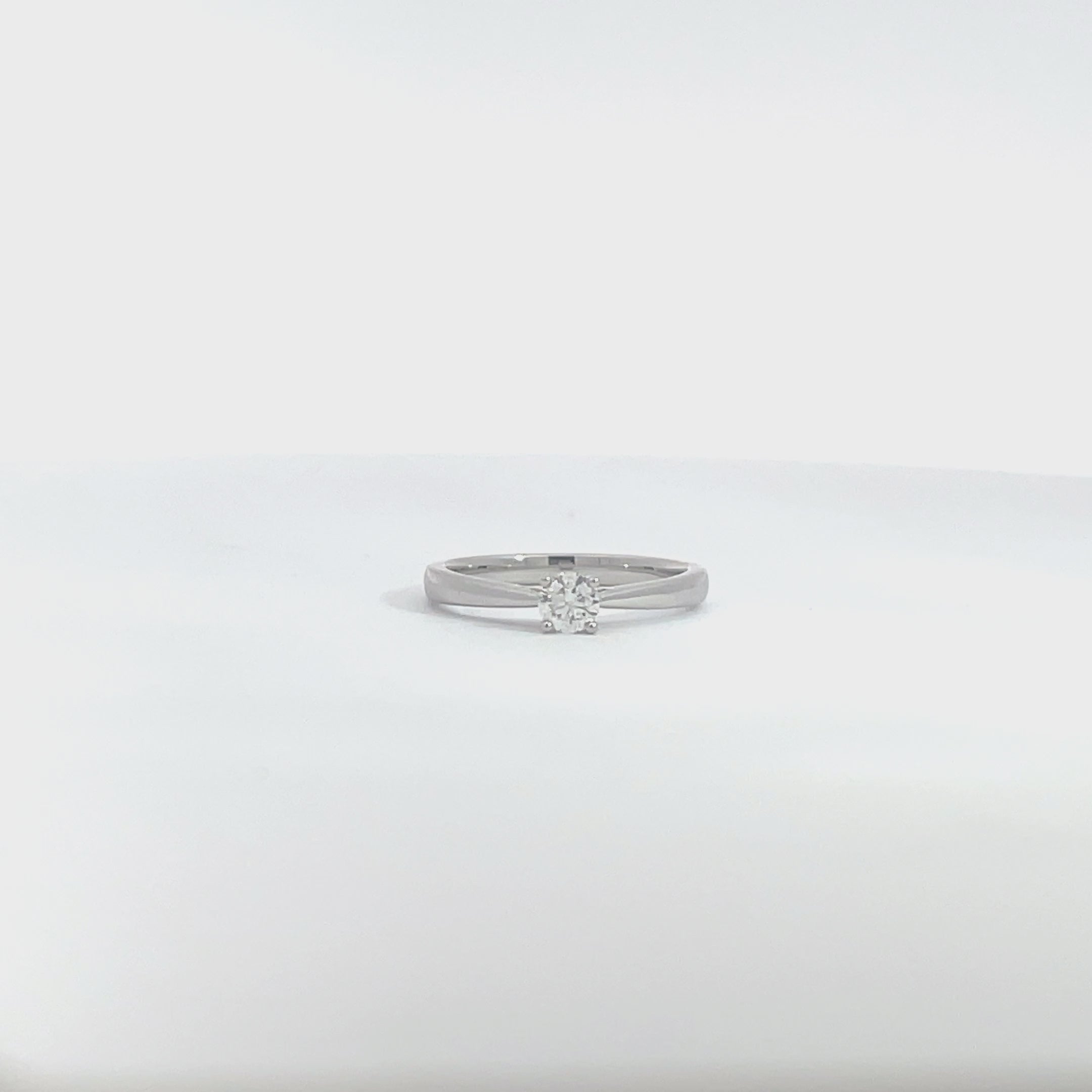 14K White Gold Petite Solitaire Diamond Ring with Cathedral Setting