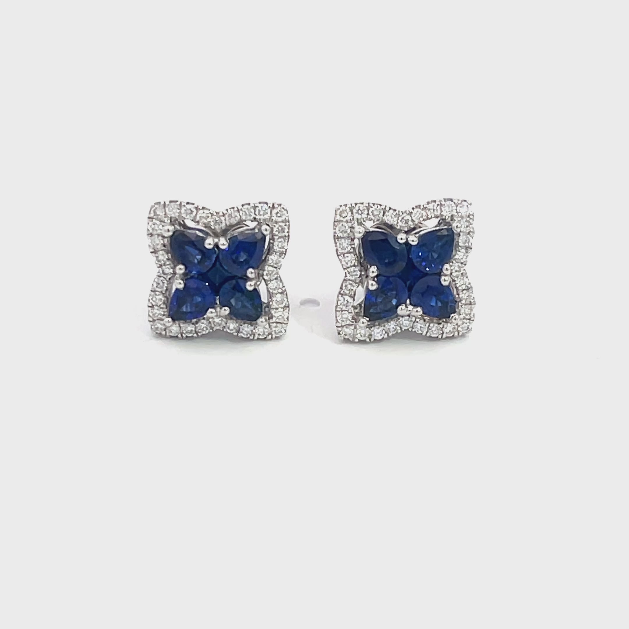 14K White Gold Sapphire and Diamond Star Stud Earrings