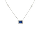14K White Gold Diamond and Sapphire Rectangle Pendant Necklace