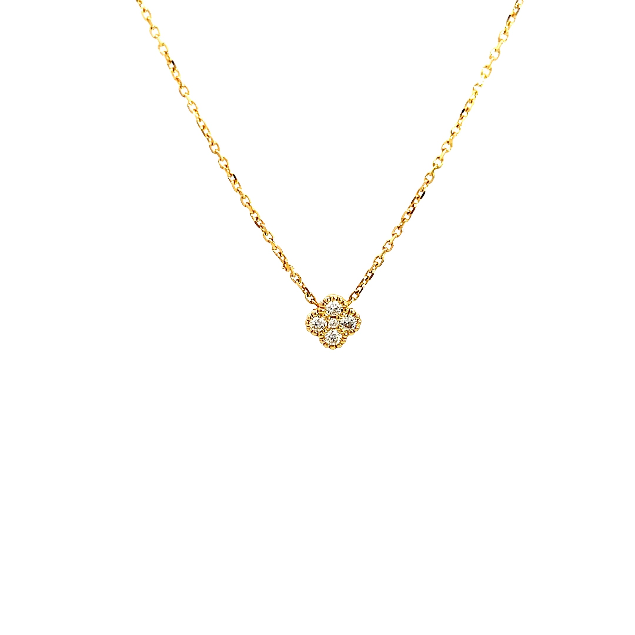 14K Yellow Gold Diamond Clover Cluster Pendant with Milgrain Detailing