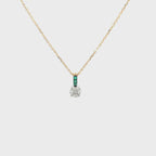 14K Yellow Gold Chain Necklace with 14K Yellow White Gold Emerald and Diamond Geometric Pendant