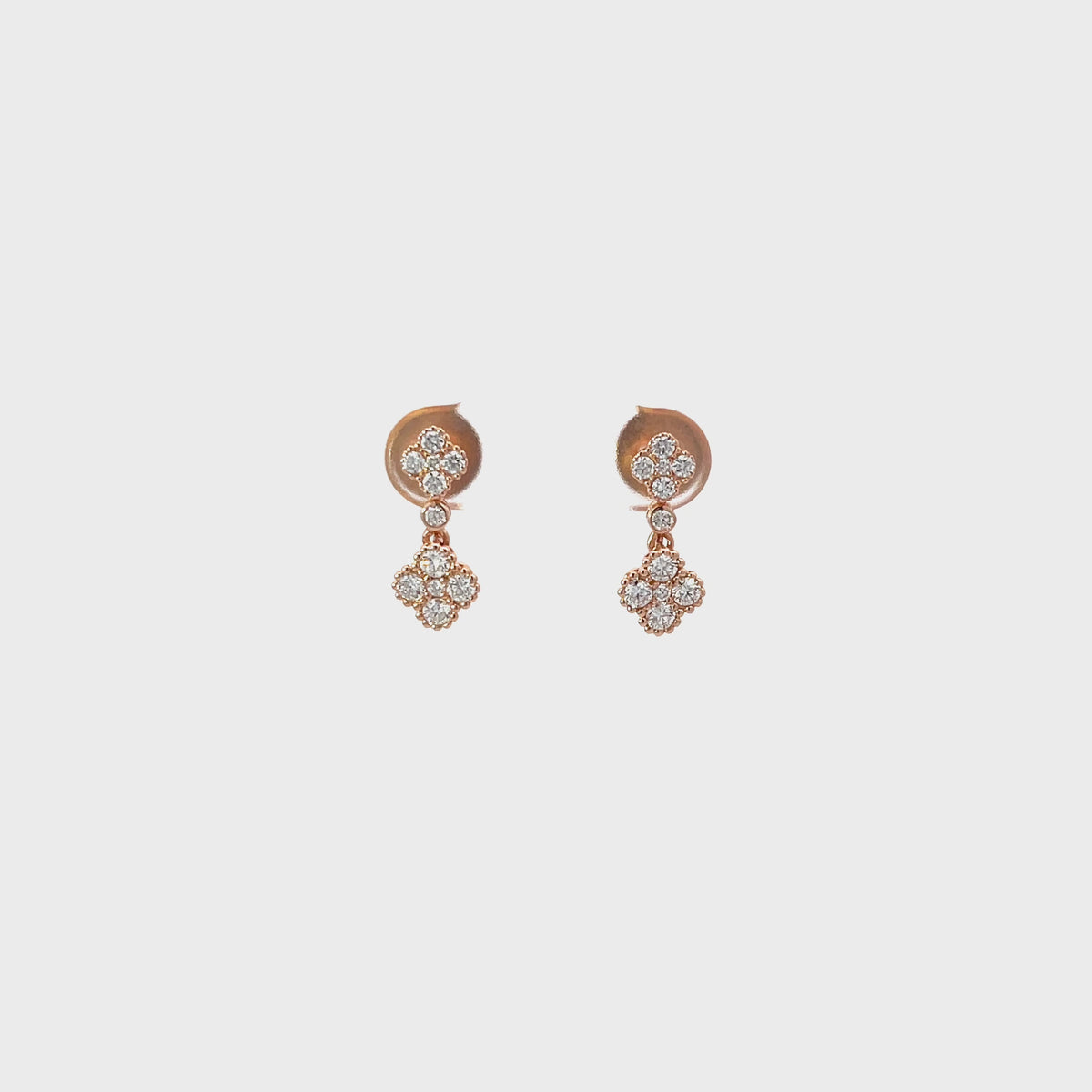 14K Rose Gold Clover Diamond Cluster Drop Earrings