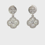 14K White Gold Diamond Clover Drop Earrings