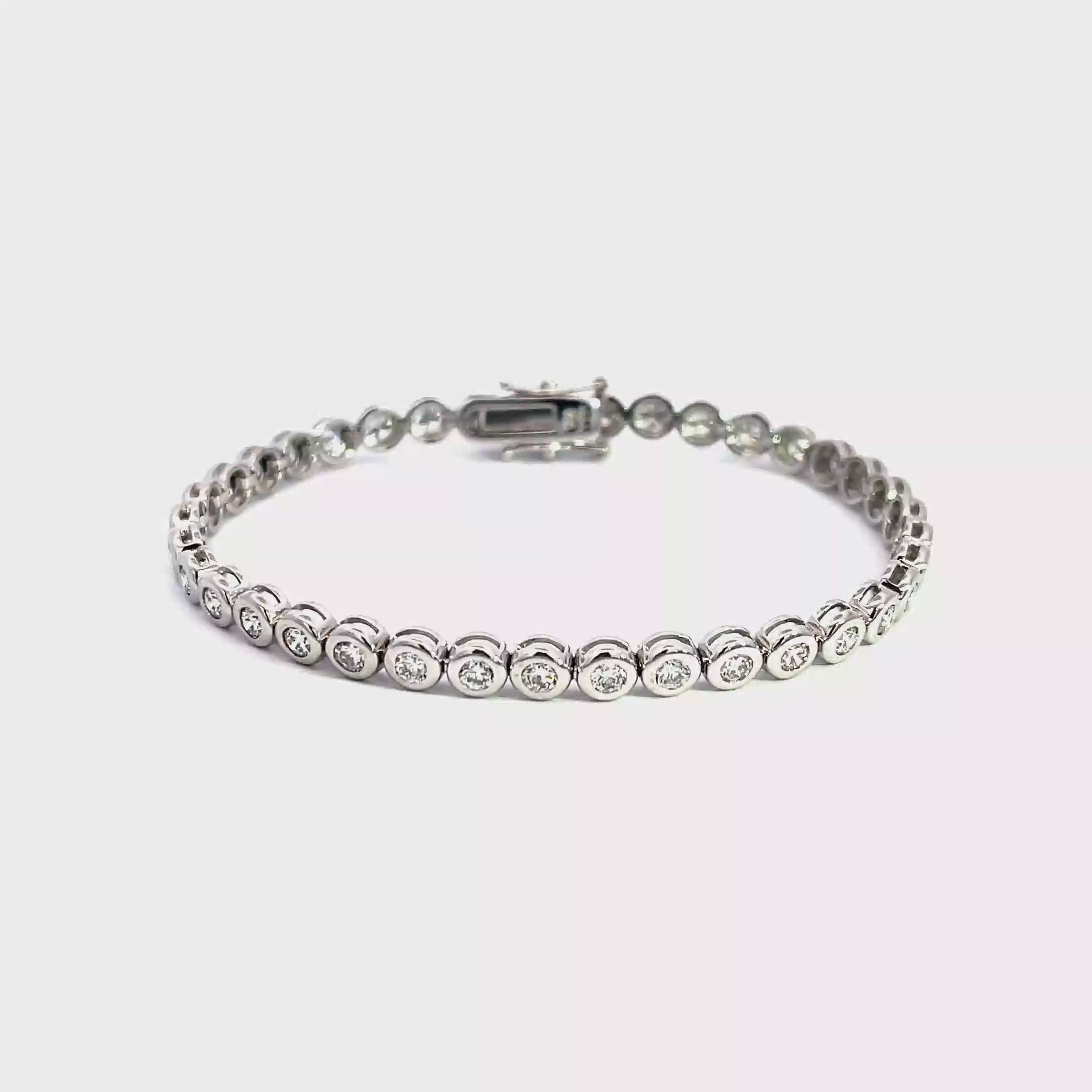 18K White Gold Bezel Set Tennis Bracelet with 37 diamonds White Halo Collection