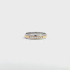 14K Yellow Gold Wedding Band with White Gold Edges and 7 Diamonds